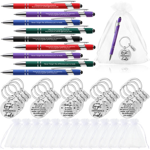 Qilery 30 Sets Employee Appreciation Gifts Thank You Gifts 30 Pcs Ballpoint Pen with Stylus Tip 30 Pcs Inspirational Gifts Keychain with 30 Pcs Organza Bags for College Coworker Teacher Staff Gifts