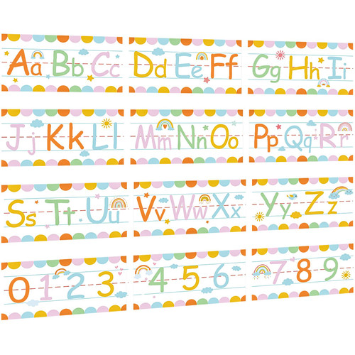 12 Pcs Alphabet Bulletin Board Set Boho Rainbow ABC Number 0-9 Line Wall Decorations with 3 Sheets Adhesive Dots Classroom Alphabet Line for Preschool Kindergarten Classroom Decor (Multicolor) 12 Pcs Alphabet Bulletin Board Set Boho Rainbow ABC Number 0-9 Line Wall Decorations with 3 Sheets Adhesive Dots Classroom Alphabet Line for Preschool Kindergarten Classroom Decor (Multicolor)