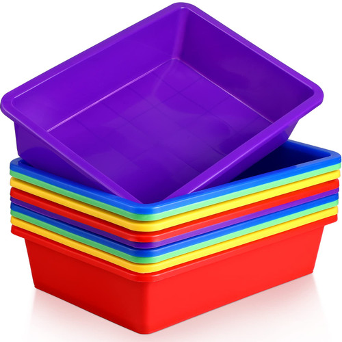 10 Pcs Flat Storage Tray Organizer Bin Letter Size Paper Trays for Classroom Art Activity Plastic Tray Stackable File Paper Tray Organizer for School Office Teacher Book Organization (Multicolor)