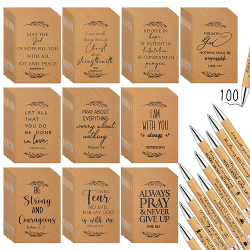 Christian Gift Notebooks Bible Verse Prayer Journals Religious Inspirational Notebook Scripture Sunday School Mini Pocket Notepad Bible Ballpoint Pen Church Christian Gifts for Women (200 Pcs)