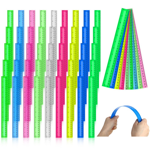 108 Packs 12 Inch Plastic Ruler Color Transparent Ruler Assorted Color Metric Clear Ruler with Inches and Centimeters for Kids School Home Classroom Office Back to School Gifts Supplies