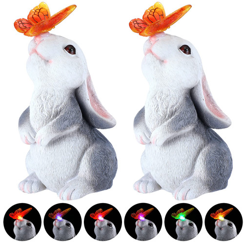 Retisee 2 Packs Garden Outdoor Rabbit with Solar Butterfly Changing Lights Garden Statues Bunny Statue for Patio Yard Lawn Porch Bunny Garden Decor(Rabbit) Retisee 2 Packs Garden Outdoor Rabbit with Solar Butterfly Changing Lights Garden Statues Bunny Statue for Patio Yard Lawn Porch Bunny Garden Decor(Rabbit)
