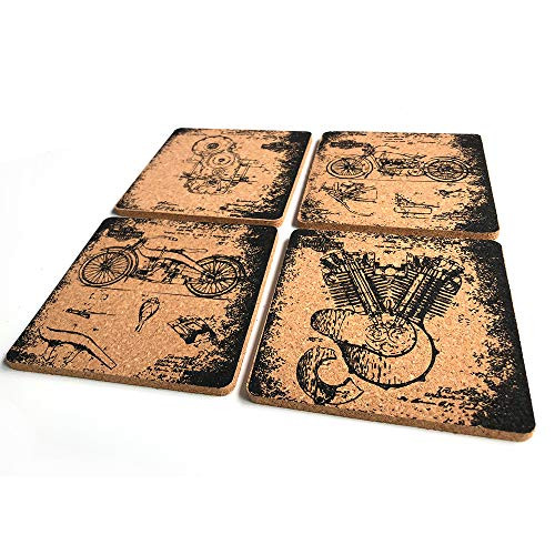 Harley Davidson Coasters For Drinks - Set of 4 Octopus Drinks Coasters - 4"x 4x 0.19" Cork Backing - Great Harley Davidson Fans Gifts