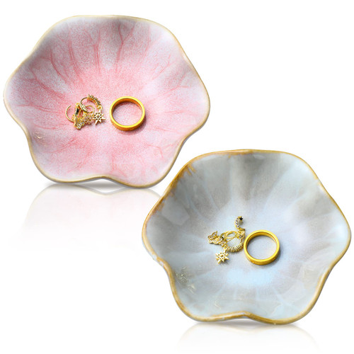 Wesiti 2 Pcs Ceramic Ring Holder Dish Small Trinket Jewelry Dish Tray Catchall Key Bowl Decorative Jewelry Plate Entryway Room Nightstand Decoration Gifts for Friends Sisters Daughter Mother (Leaf)