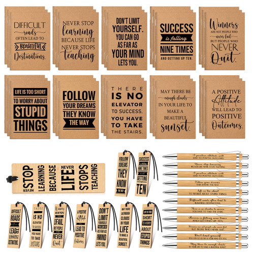 PerKoop 30 Set Appreciation Gifts 30 Pcs Kraft Inspirational Notepads 30 Pcs Bamboo Inspirational Pens 30 Pcs Motivational Wood Bookmark for Women Men Office School Employee Coworker Teacher Volunteer
