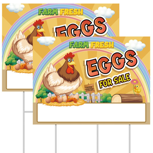 Pelopy 2 Pcs Fresh Eggs Sign Farm Fresh Eggs for Sale Sign 18 x 24 Inch Chicken Eggs for Sale Yard Sign Double Sided Large Corrugated Plastic We Sell Eggs Sign with H Stakes for Outdoor Lawn