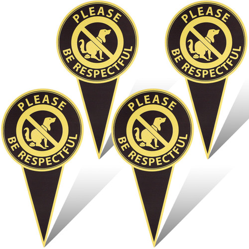 Zonon 4 Pack Double Sided No Pooping Dog Sign Please Be Respectful 12" x 6" No Dog Poop Signs for Yard with Stake Metal Keep Dogs off Lawn Sign Stop Dogs from Pooping or Peeing on Your Lawn Yard Sign