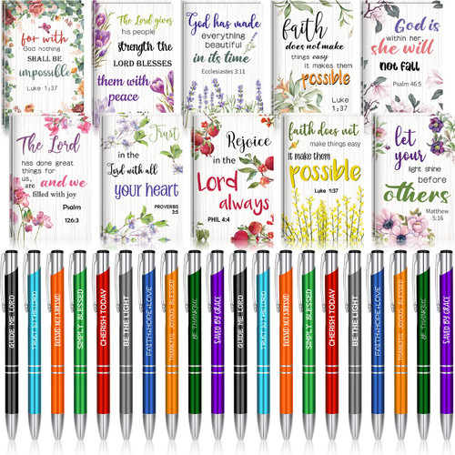 40 Pcs Inspirational Notepads Motivational Pens with Notebook Mini Small Journals Ballpoint Pens Quotes Notebook Bulk for Teacher Motivational Gifts Student Office Men Women (Bible)