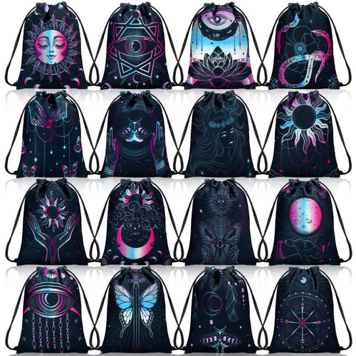 Paterr 16 Pcs Tarot Card Bag Velvet Storage Bag Vintage Tarot Rune Bag Dice Bag Tarot Velvet Pouches with Drawstrings Jewelry Pouch for Tarot Enthusiasts, 7.1 x 5.9 Inch (Cute Style)