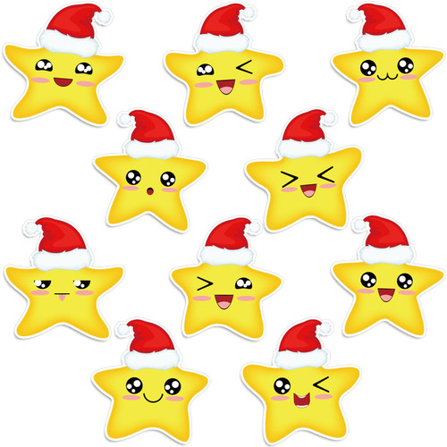 200 Pcs Christmas Star Cutout Bulletin Board Decorations Xmas Star Paper Cutout with Santa Hat for Classroom Wall Decor Kids School Party Supplies Teachers DIY Craft Projects