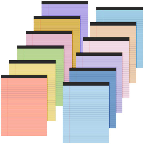 Lincia 12 Pcs Colored Legal Pad Writing Pads 8.5 x 11 Inch Wide Ruled 50 Sheets Per Notepad Micro Perforated Writing Pad for School, College, Office, Business