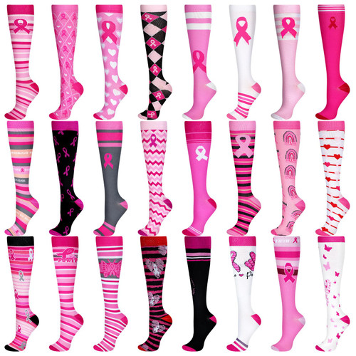 Panitay 24 Pcs Breast Cancer Awareness Knee High Socks Novelty Knee High Sock Pink Ribbon Breast Cancer Awareness Socks Panitay 24 Pcs Breast Cancer Awareness Knee High Socks Novelty Knee High Sock Pink Ribbon Breast Cancer Awareness Socks