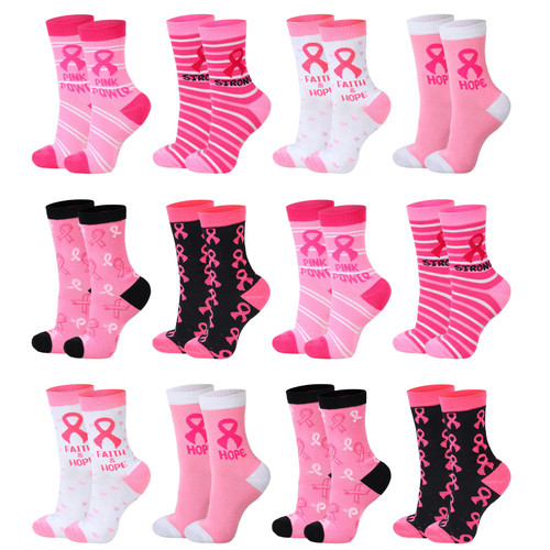 Hercicy 12 Pairs Breast Cancer Awareness Socks Bulk Pink Ribbon Crew Socks Pack Casual Cheer Mid Calf Socks Novelty Breast Cancer Awareness Accessories for Women Girls Youth Football Volleyball Sport Hercicy 12 Pairs Breast Cancer Awareness Socks Bulk Pink Ribbon Crew Socks Pack Casual Cheer Mid Calf Socks Novelty Breast Cancer Awareness Accessories for Women Girls Youth Football Volleyball Sport