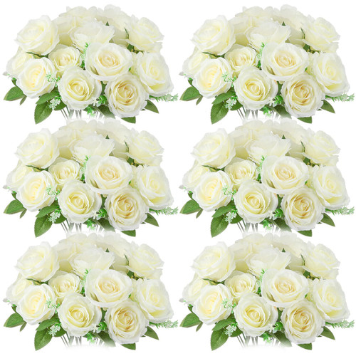Hanaive 60 Heads Artificial White Rose Flower Realistic Silk Roses with Stem Bouquet of Flowers Real Looking Faux Flowers for Wedding Bridal DIY Shower Party Home Centerpieces Decorations Hanaive 60 Heads Artificial White Rose Flower Realistic Silk Roses with Stem Bouquet of Flowers Real Looking Faux Flowers for Wedding Bridal DIY Shower Party Home Centerpieces Decorations