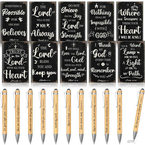 Pasimy 60 Pcs Bible Gifts Set Bulk Christian Pens Bible Verse Notebooks Inspirational Scripture Ballpoint Pen Small Journal Religious Gifts for Church Women Men Office School Supplies (Classic Style)