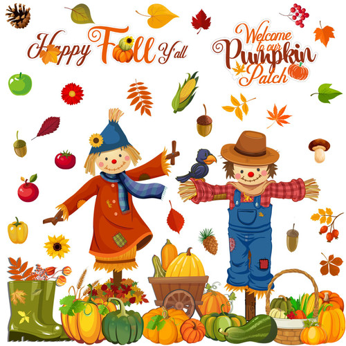 Cholemy 80 Pcs Fall Bulletin Board Decorations Fall Thanksgiving Cutouts Happy Fall Cutout Pumpkin Bulletin Board Set Scarecrow Autumn Leaves Acorn Cutout for Fall Thanksgiving Classroom Decor