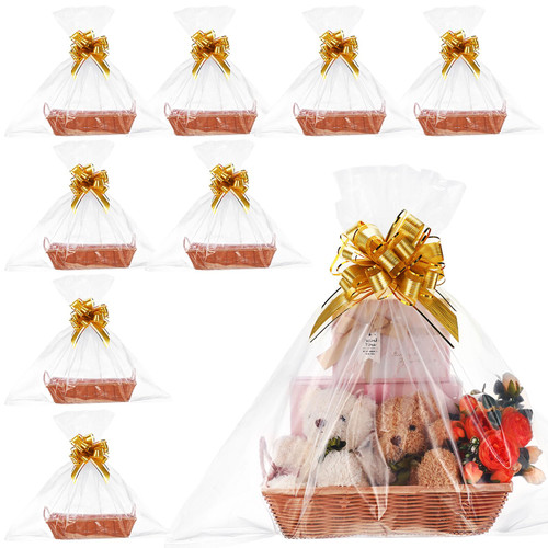 Soaoo 8 Set 14 x 10 x 2.8 Inch Wicker Baskets with Handles and Gift Bags and Bows for Gifts Large Size Gift Basket Empty Bulk Display Basket Bulk Baskets Wicker Baskets for Gifts Baskets for Gifts