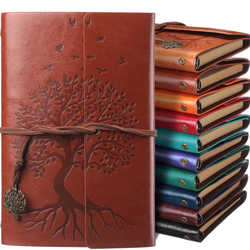 10 Pcs PU leather Journal notebooks Tree Life Bound Journals Diary Vintage Refillable Blank Notebook Retro Leather Notebook Blank Loose Leaf Travelers Journal for Women Men Gifts, 7 Inch, 10 Colors