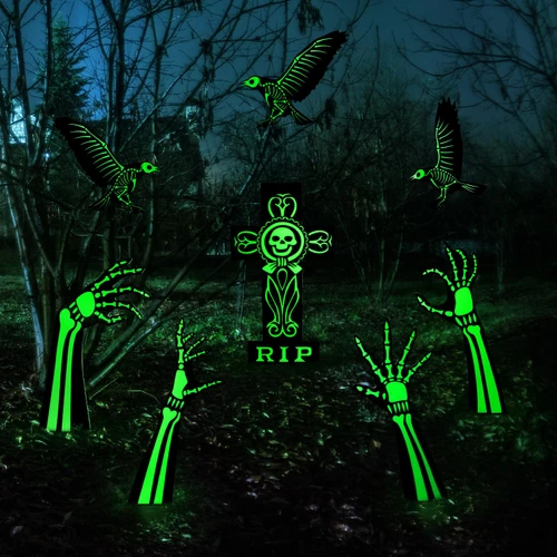 Soaoo Halloween Decorations Outdoor Yard Signs Decor, 8 Pack Glow in the Dark Black Crows Zombie Hands Tombstone Yard Signs for Halloween Front Yard Lawn Garden Decorations