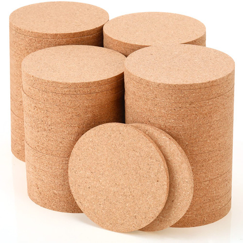 Pinkunn 100 Pcs Cork Coasters for Drinks Cork 3.5 Inches Round Absorbent and Heat Resistant Blank Cork Coasters for Crafts Gifts Reusable Coasters for Wine Glass, Mug, Coffee Cup