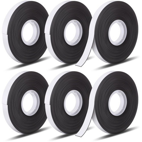 Fulmoon 6 Rolls15ft Magnetic Tape Roll 90ft Total Flexible Magnetic Strip with Adhesive Backing Magnetic Tape Roll for Crafts, DIY Art Projects, Organization, Whiteboards, Fridge, Home School Office
