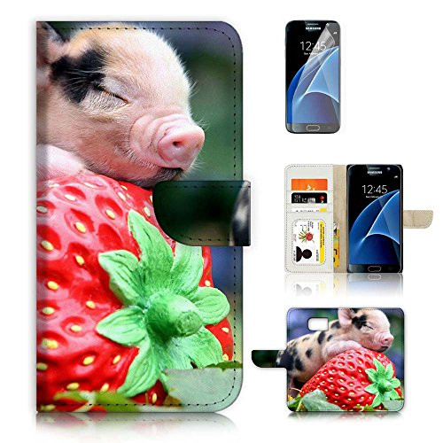 ( For Samsung S7 , Galaxy S7 ) Flip Wallet Case Cover & Screen Protector Bundle - A20125 Strawberry Baby Pig