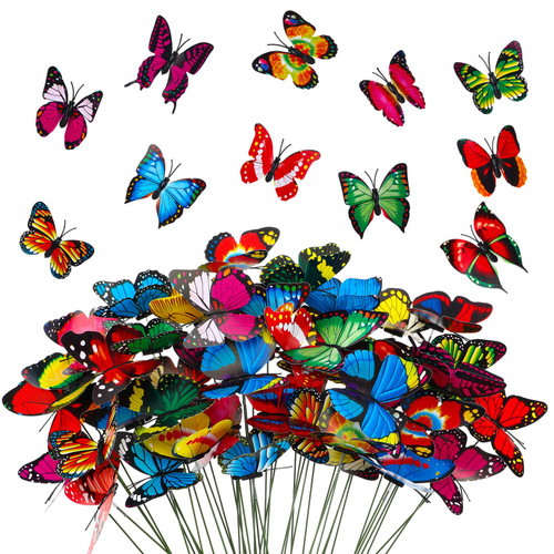 Thyle 300 Pcs Butterfly Stakes Waterproof 3D Garden Butterfly Ornaments Outdoor Butterfly Garden Decor Stake Decorative Butterfly Yard Stakes for Yard Patio Flower Bed Plant Pot Butterfly Decorations