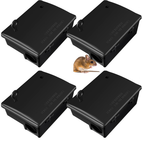 4 Pack Rat Bait Stations Large Rodent Bait Station with Key Reusable Mouse Bait Stations Mice Bait Blocks Heavy Duty Bait Boxes for Outdoor Rodents Mice Bait Blocks, Bait Not Included