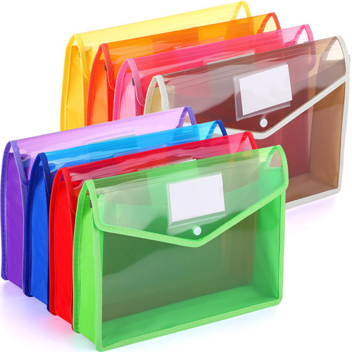 Colarr 24 Pieces A4 Plastic File Folders Expandable Folders Expanding File Wallet Document Folder Organizer with Snap Closure and Pocket for School Office Home (Multicolor)