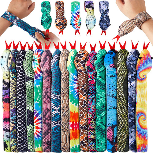 48 Pieces Slap Bracelet Snake Snap Bracelets Animal Bracelets Fuzzy Snap Bracelets Kids Twist Animal Bracelet Kids' Play Bracelets Slap on Bracelet for Snake Reptile Party Favors (Classic Style)