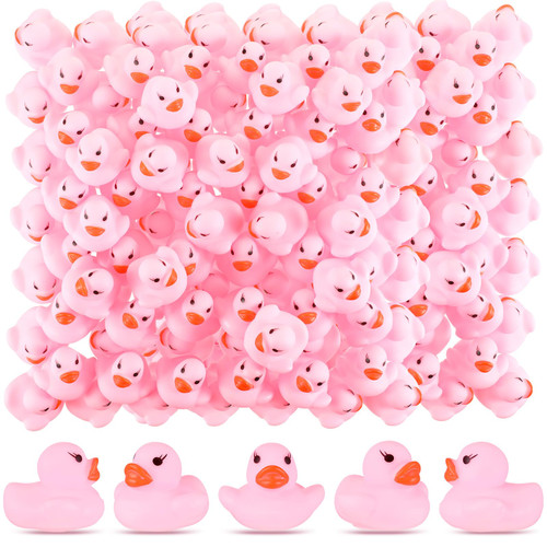 Glimin 300 Pack Little Rubber Ducks Colored Float Bath Toy Squeak Mini Ducks Bulk Tiny Bathtub Toys for Baby Shower Birthday Gift Party Carnival Classroom Summer Pool Activity (Pink)