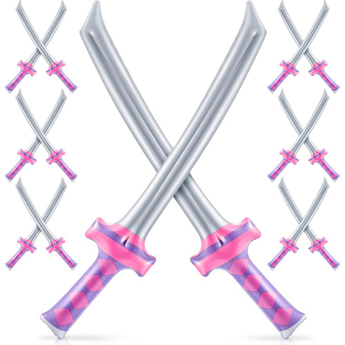 Inflatable Ninja Samurai Sword Inflatable Ninja Swords Inflated Katana Sword Toy Blow up Samurai Sword Toy Costume Accessories for Girls and Boys Birthday Ninja Theme Party (Pink and Purple, 12 Pcs)