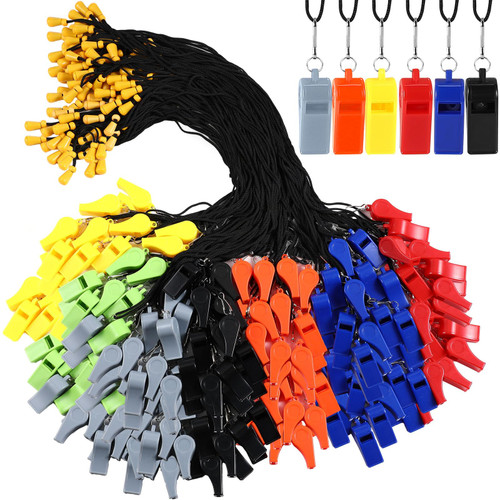 210 Pcs Plastic Whistles Bulk 7 Assorted Colors Coach Whistles with Lanyard Loud Crisp Sound Sports Training Whistle for Coaches Referees Whistles for Adults Kids Whistles for Christmas Birthday Party