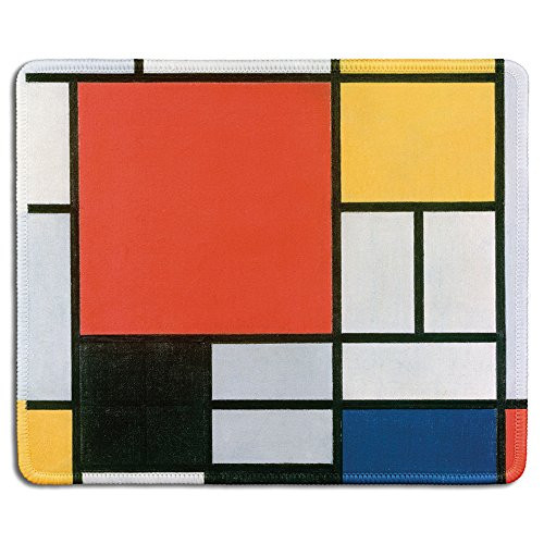 dealzEpic - Art Mouse Pad - Natural Rubber Mousepad with Famous Fine Art Painting of Abstract Composition in Red, Yellow, Blue and Black by Piet Mondrian - Stitched Edges - 9.5x7.9 inches