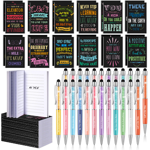 48 Pieces Inspirational Gifts Set Motivational Notebooks Encouraging Pens Motivational Notepads Cute Mini Quotes Journal Ballpoint Pens Bulk for Women Nurse Teachers Office Supplies (Motivational)