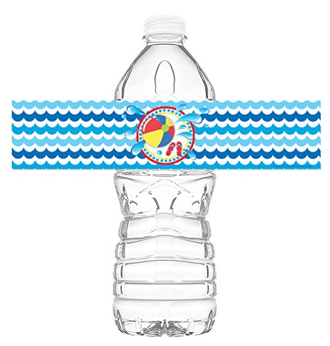 Pool Party Bottle Wraps - 20 Water Bottle Labels - Pool Party Decorations - Made in the USA - Classic