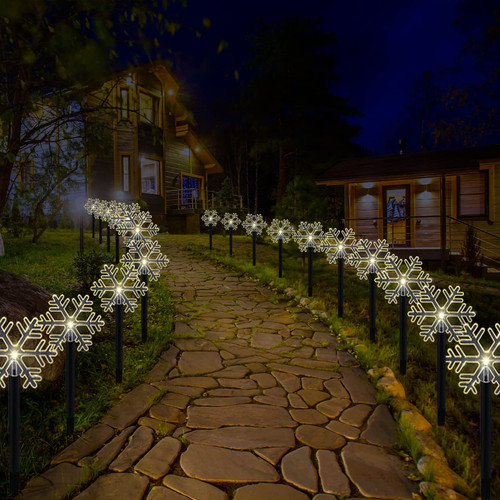 Macarrie 20 Pieces Solar Christmas Snowflake Lights Outdoor Christmas Pathway Stake Lights LED Snowflake Solar Powered Walkway Lights for Garden Lawn Yard Festival Christmas Decoration Macarrie 20 Pieces Solar Christmas Snowflake Lights Outdoor Christmas Pathway Stake Lights LED Snowflake Solar Powered Walkway Lights for Garden Lawn Yard Festival Christmas Decoration