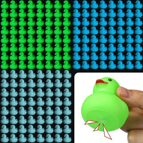 Hiboom Glow in The Dark Rubber Ducks Mini Rubber Ducks in Bulk Light up Rubber Ducks Bath Floating Toys Fluorescent Tiny Ducks Squeak Garden Ducks for Baby Shower Birthday Party, 2 Inch(120 Pcs)