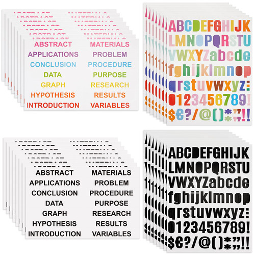 Teling 32 Pieces Science Fair Board Supplies 16 Self Adhesive Presentation Science Subtitles Science Fair Titles Tri Fold Poster Board Labels and 16 Letter Stickers for Classroom, Black and Colorful