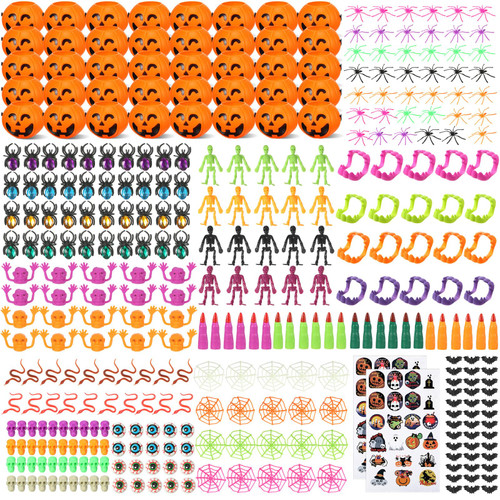 Liliful 388Pcs Halloween Toys 40Pcs Prefilled Pumpkins Buckets Halloween Goodie Bag Fillers for Boy Girl Bulk, Halloween Treat Toys Gifts Party Favors Halloween Trick or Treat Classroom Party Supplies