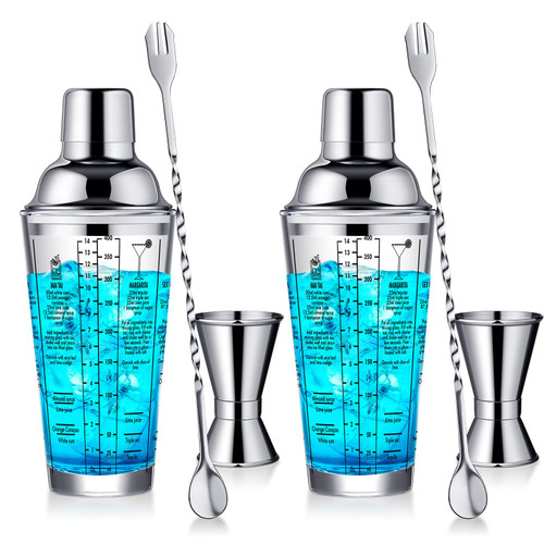 Roshtia 6 Pcs Glass Cocktail Shaker Bar Set 14 oz Martini Shaker with Recipes Margarita Mixed Drink Shaker Bartender Kit Tool Strainer Cocktail Mixers Stainless Steel Measuring Jigger Mixing Spoon Roshtia 6 Pcs Glass Cocktail Shaker Bar Set 14 oz Martini Shaker with Recipes Margarita Mixed Drink Shaker Bartender Kit Tool Strainer Cocktail Mixers Stainless Steel Measuring Jigger Mixing Spoon