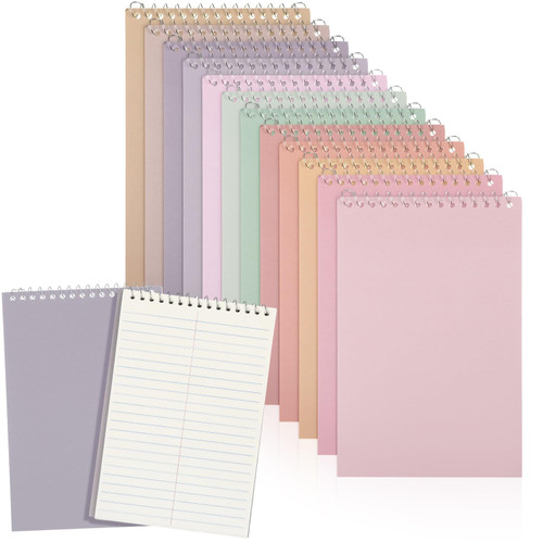 12 Pcs Top Spiral Steno Pads 6x9 Inch, 60 Sheets White Paper, Gregg Rule Assorted Colors Steno Notebook Soft Kraft Cover Spiral Notepad for Office School Supplies (Fresh Color)