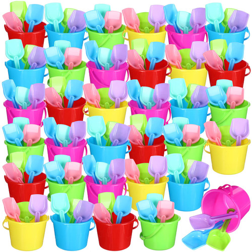 96 Pcs Beach Pails Sand Buckets and Sand Shovels Set with 48 Pcs 6.3 Inch Beach Pails Sand Buckets 48 Pcs Shovels Beach and Sand Toys at The Beach Plastic Beach Buckets Shovel Tools (Common Design)