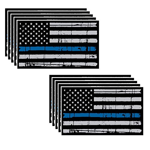 10 Pack of Tattered Flag Thin Blue Line Police Officer BLM American Distressed Vinyl Decal Blue Lives Matter Sticker Car Truck 3" x 5.5" Grunge Flag
