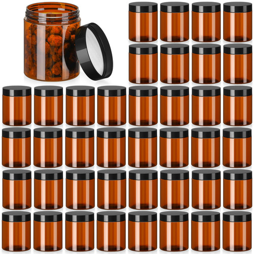 Tanlade 40 Pcs 8 oz Amber Plastic Jars with Lids Round Cosmetic Containers Amber Jars Refillable Cosmetic Jars for Powder Liquid Food Storage Kitchen Cosmetic Lotion Ointments Creams Essential Oil