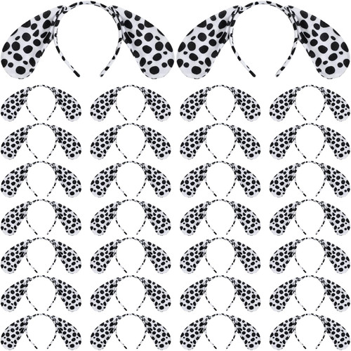Kigeli 30 Pcs Dalmatian Headbands with Dog Ears Costume Halloween Dalmatian Costume Animal Ears Headbands for Birthday Christmas Cosplay Costume Party Favors