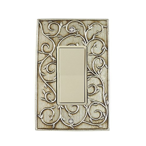 Meriville French Scroll 1 Rocker Wallplate, Single Switch Electrical Cover Plate, Aged Silver