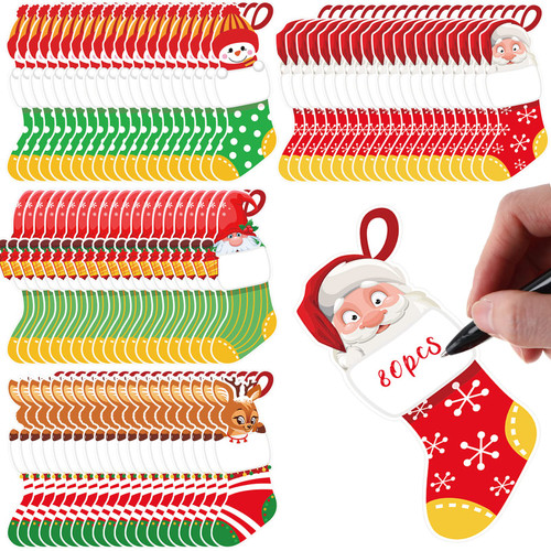 Eersida 80 Pcs Mini Colorful Christmas Stocking Cut Outs Santa Snowman Christmas Stocking Cut Outs with Glue Point Dots for Winter Bulletin Board Classroom School Christmas Candy Party Decorations