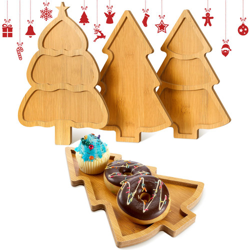 Bencailor 3 Pcs Wooden Christmas Dishes Christmas Tree Serving Plate Tray Shaped Christmas Tree Board for Food Appetizer Dessert Snack Sushi Japanese Sashimi Plate for Restaurant Home