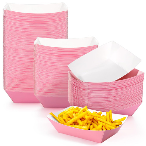 200 Pcs Paper Food Tray Disposable Paper Food Boats Paperboard Nacho Trays Hot Dog Serving Trays for Carnivals, Fairs, Festivals, Picnics Tacos, Crawfish French Fries Party Supplies (Pink,2lb)